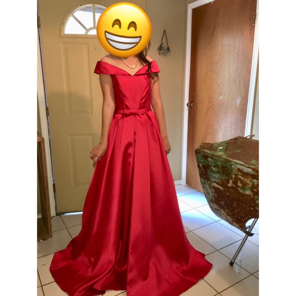 Off the shoulder silky red prom dress
